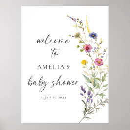 Wildflower Floral Baby shower Welkom Poster