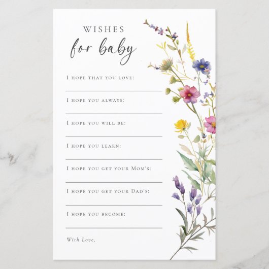 Wildflower Floral Baby shower Wishes voor Baby (Voorkant)