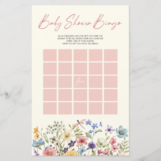 Wildflower Floral Bingo Baby Shower Game (Voorkant)