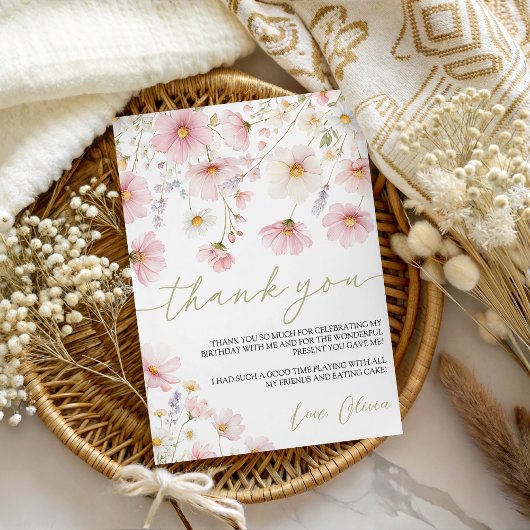 Wildflower Floral Birthday Thank You Card Kaart
