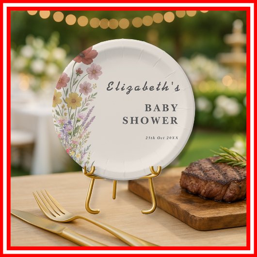 Wildflower Floral Boho Baby shower Papieren Bordje