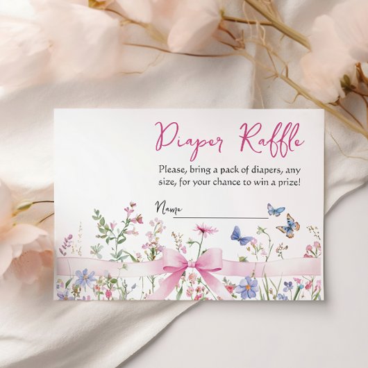 Wildflower Floral Bow Baby Shower Diaper Raffle Informatiekaartje