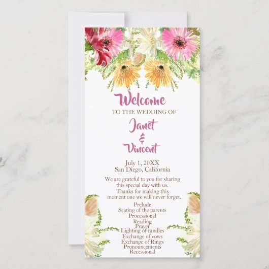 Wildflower Floral bruiloft ceremonie programma (Voorkant)