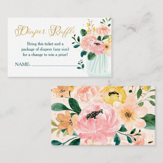 Wildflower Floral Diaper Raffle Ticket Informatiekaartje (Voorkant / Achterkant)