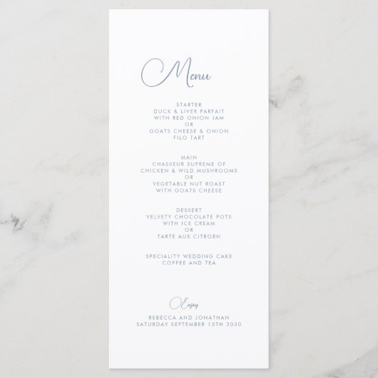 Wildflower Floral Elegant Stoffig Blauw Bruiloft M Menu