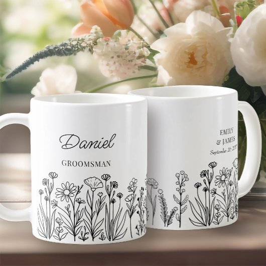 Wildflower Floral elke kleurlijn getekend groomsma Koffiemok
