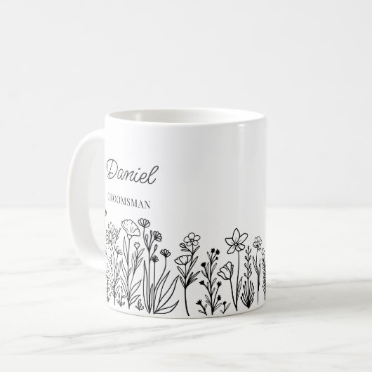 Wildflower Floral elke kleurlijn getekend groomsma Koffiemok (Voorkant links)