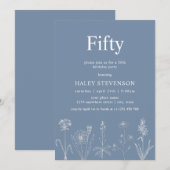 Wildflower Floral Fifty Dusty Blue 50ste verjaarda Kaart (Voorkant / Achterkant)