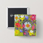 Wildflower Floral Garden on Geometric Pattern Vierkante Button 5,1 Cm (Voorkant /achterkant)