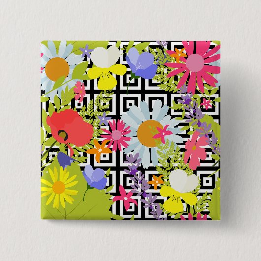 Wildflower Floral Garden on Geometric Pattern Vierkante Button 5,1 Cm (Voorkant)