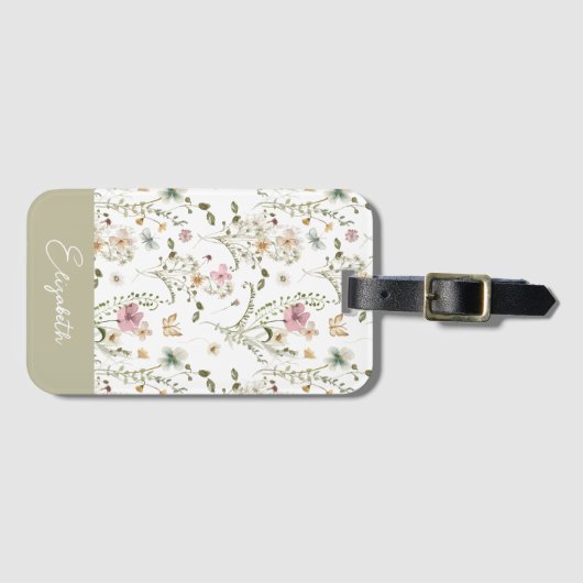 Wildflower Floral gepersonaliseerde naam Bagagelabel (Voorkant (horizontaal))