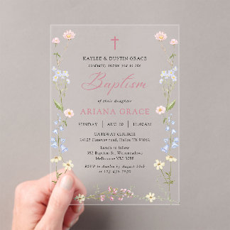 Wildflower Floral Girl Baptism Acryl Uitnodigingen