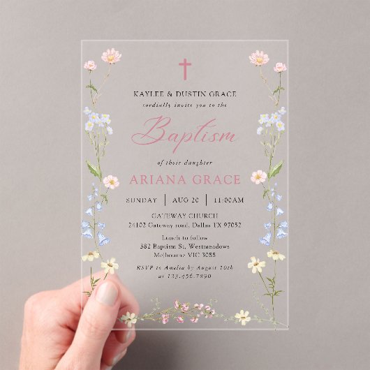 Wildflower Floral Girl Baptism Acryl Uitnodigingen (Insitu (Draagbaar))