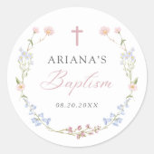 Wildflower Floral Girl Baptism Ronde Sticker (Voorkant)