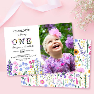 Wildflower Floral Girl Eerste Verjaardag Lente Fot Kaart