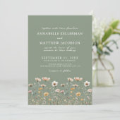 Wildflower Floral Green Wedding Kaart (Staand voorkant)