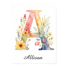 Wildflower Floral Initiaal Letter A Print