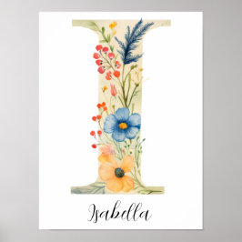 Wildflower Floral Initiaal Letter I Print