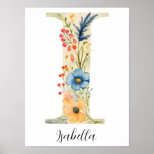 Wildflower Floral Initiaal Letter I Print (Voorkant)