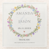 Wildflower Floral krans bruiloft dank u gunst Glazen Onderzetter (Voorkant)