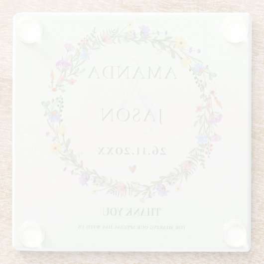 Wildflower Floral krans bruiloft dank u gunst Glazen Onderzetter (Achterkant)