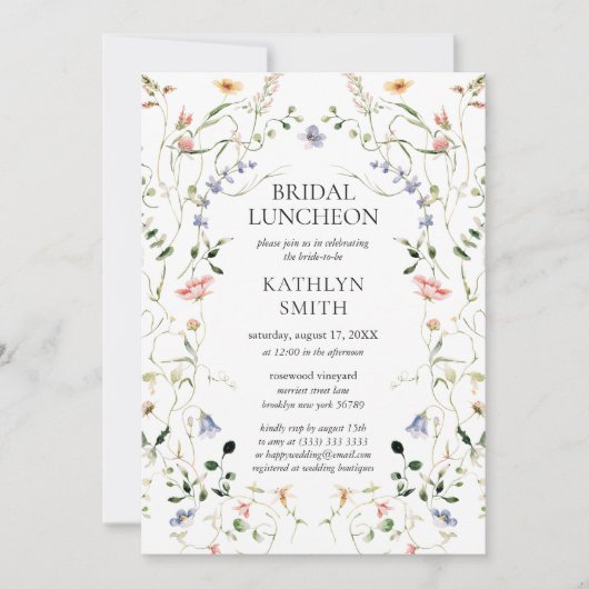 Wildflower Floral krans tuin bruids lunch Kaart