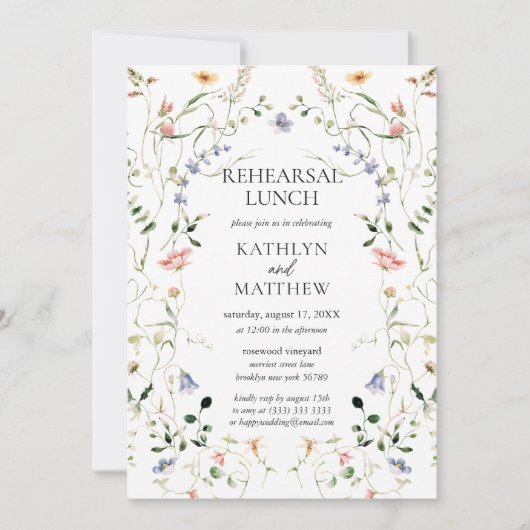 Wildflower Floral Krans Tuin repetitie Lunch Kaart (Voorkant)