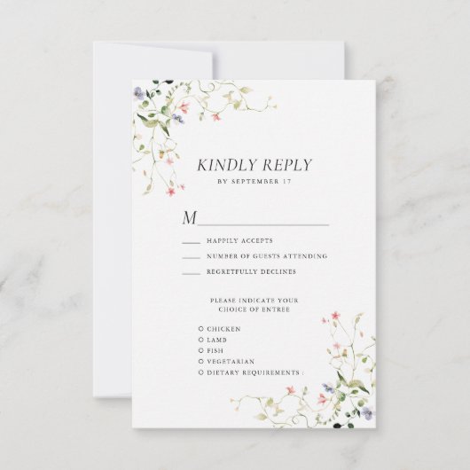 Wildflower Floral Krans Tuin Waterverf Bruiloft RSVP Kaartje (Voorkant)