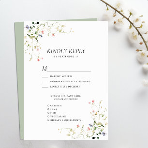 Wildflower Floral Krans Tuin Waterverf Bruiloft RSVP Kaartje