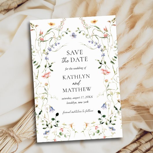 Wildflower Floral Krans Tuin Waterverf Bruiloft Save The Date