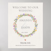 Wildflower Floral krans Welkom op onze bruiloft Poster (Voorkant)