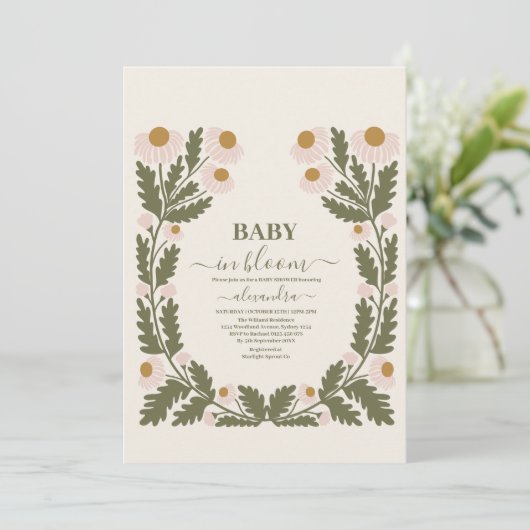 Wildflower Floral Lijst Baby shower Kaart (Staand voorkant)