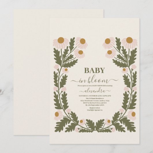 Wildflower Floral Lijst Baby shower Kaart (Voorkant / Achterkant)