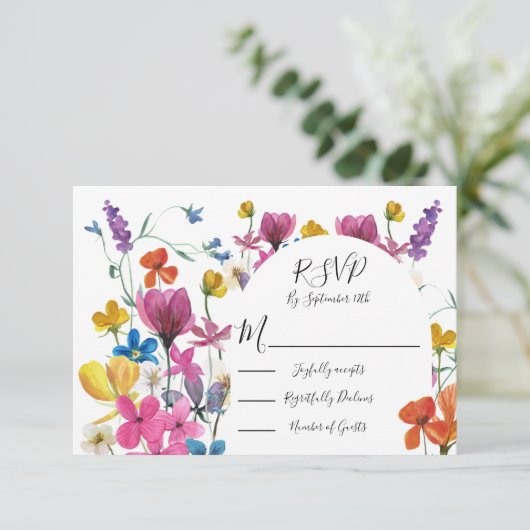Wildflower Floral Meadow response cards RSVP (Staand voorkant)