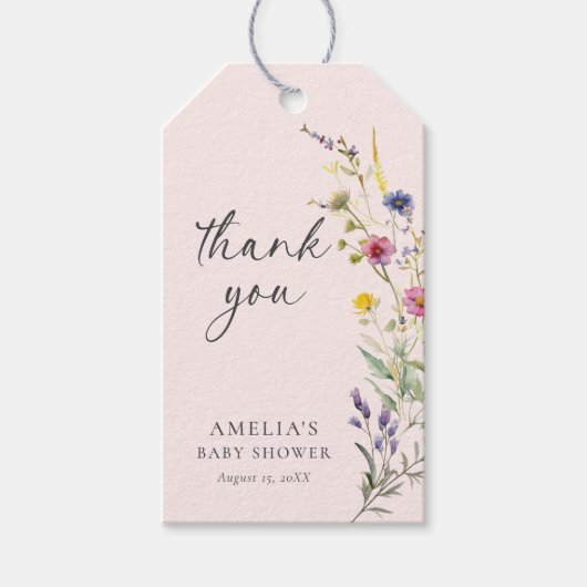 Wildflower Floral Meisje Baby shower Dank u Cadeaulabel (Voorkant)
