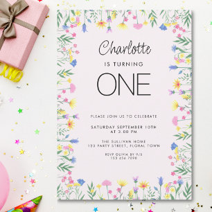 Wildflower Floral Meisje's Eerste Verjaardag Roze Kaart