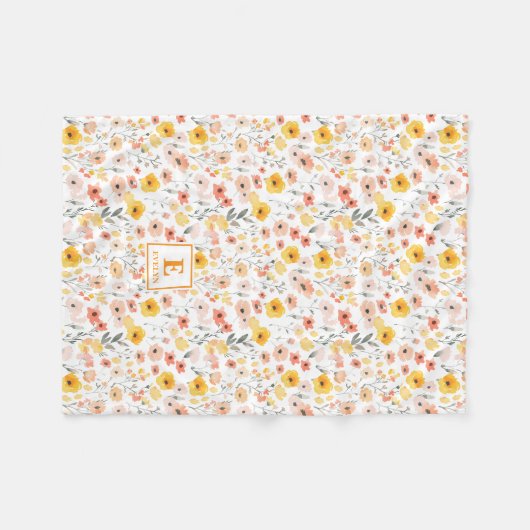 Wildflower floral Monogram Fleece Blanket (Voorkant (Horizontaal))