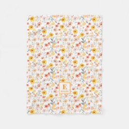Wildflower floral Monogram Fleece Blanket Deken