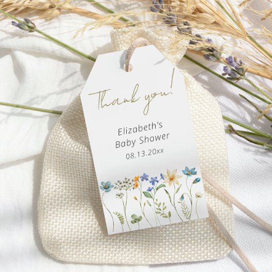 Wildflower Floral Neutraal Baby shower Favoriet Cadeaulabel