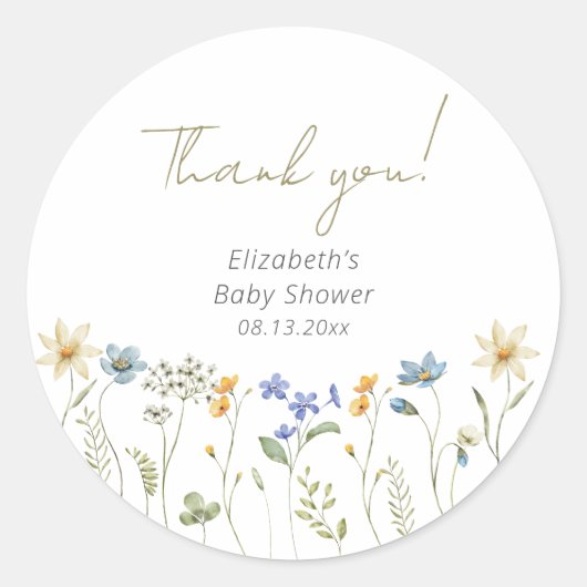 Wildflower Floral Neutraal Baby shower Ronde Sticker (Voorkant)