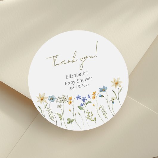 Wildflower Floral Neutraal Baby shower Ronde Sticker