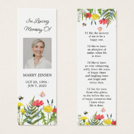Wildflower Floral Photo Funeral Memorial Bookmark Mini Visitekaartjes