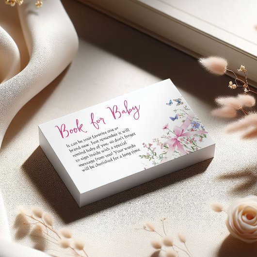 Wildflower Floral Pink Bow Book for Baby Shower Informatiekaartje