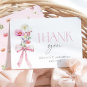 Wildflower Floral Pink Bow Graduation Bedankkaart