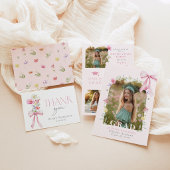 Wildflower Floral Pink Bow Graduation Bedankkaart