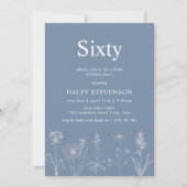 Wildflower Floral Sixty Dusty Blue 60ste verjaarda Kaart (Voorkant)