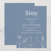 Wildflower Floral Sixty Dusty Blue 60ste verjaarda Kaart (Voorkant / Achterkant)