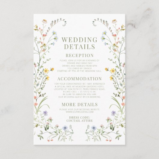 Wildflower Floral Spring Wedding Details Kaarten (Voorkant)