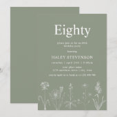 Wildflower Floral tachtig salie groen 80ste verjaa Kaart (Voorkant / Achterkant)