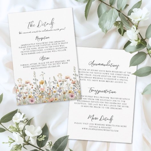 Wildflower Floral Wedding Details Informatiekaartje